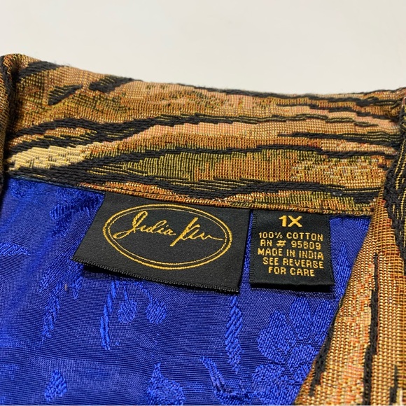 Julia Kim 1X XL animal print denim patchwork circles button up jacket 95809 raw - Picture 5 of 11